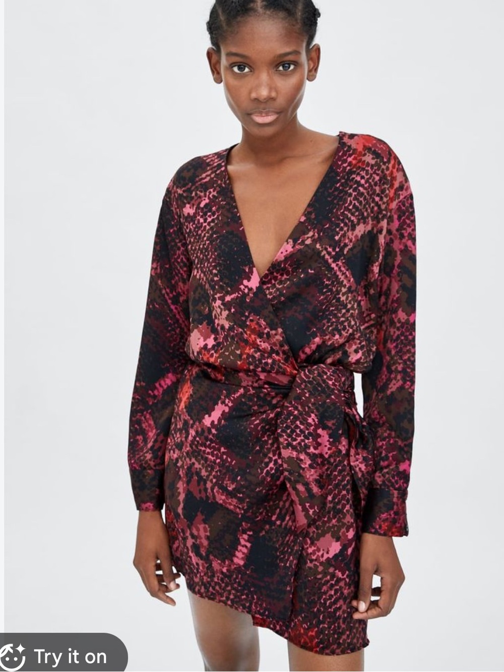Zara Black and Pink Snake-Print Wrap Blazer dress sz S